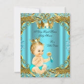 ベビーシャワープリンス金ゴールドティール(緑がかった色)アクアブロンドボーイ 招待状 (正面)