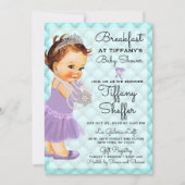 ベビーシャワープリンセスガールターコイズブルーラベンダー 招待状 (正面)