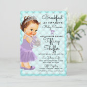 ベビーシャワープリンセスガールターコイズブルーラベンダー 招待状 (スタンド正面)