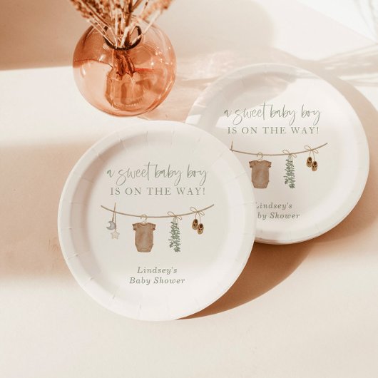 ベビーシャワープレート、ボホーボーイベビーシャワーデコール ペーパープレート