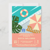ベビーシャワープールパーティートロピカルプールシーン 招待状 (正面)