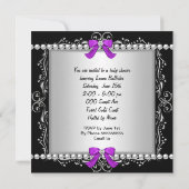 ベビーシャワーベビーかわいいガールゼブラプラムシルバー 招待状 (裏面)