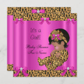 ベビーシャワーベビーかわいいガールヒョウ熱ピンク金ゴールド 招待状 (正面/裏面)
