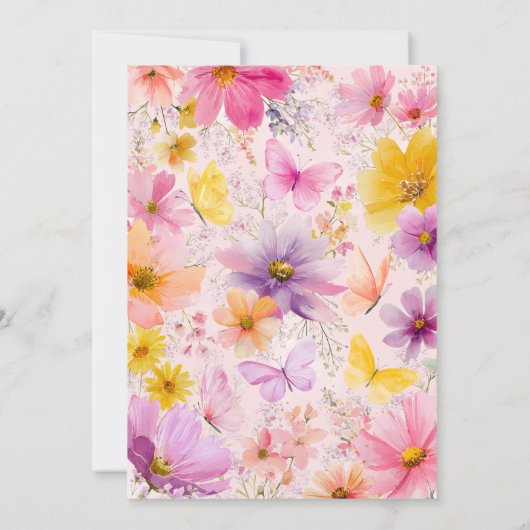 ベビーシャワーベビーイン開花バタフライピンクパープル 招待状 (裏面)