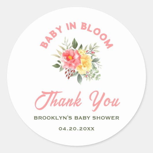 ベビーシャワーベビーイン開花フローラ花植物学 ラウンドシール (正面)