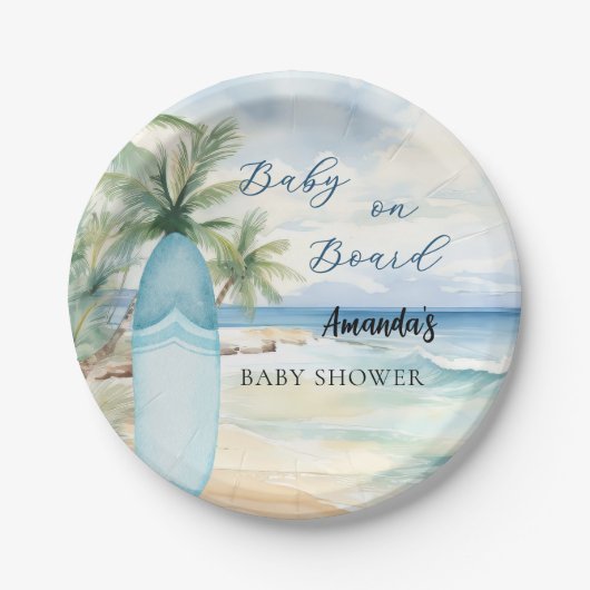 ベビーシャワーベビーオンボードサーフボード ペーパープレート (正面)