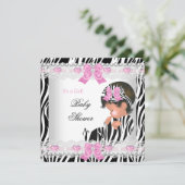 ベビーシャワーベビーガールピンクゼブラハート 招待状 (スタンド正面)