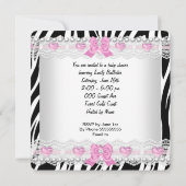 ベビーシャワーベビーガールピンクゼブラハート 招待状 (裏面)