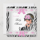 ベビーシャワーベビーガールピンクゼブラハート 招待状 (正面)