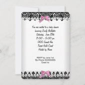 ベビーシャワーベビーガールピンク白黒レース 招待状 (裏面)