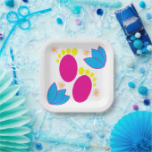 ベビーシャワーベビーガールベビー足カラフルフローラ ペーパープレート (パーティー)