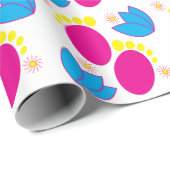 ベビーシャワーベビーガールベビー足カラフルフローラ ラッピングペーパー (ロールコーナー)