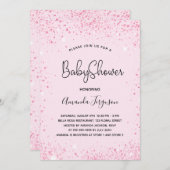 ベビーシャワーベビーガール赤面ピンクグリッター 招待状 (正面/裏面)