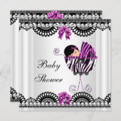 ベビーシャワーベビーゼブラガール白黒ピンク 招待状 (正面/裏面)