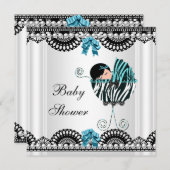 ベビーシャワーベビーゼブラボーイ白黒ブルー 招待状 (正面/裏面)