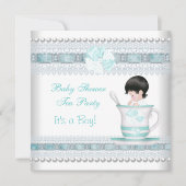 ベビーシャワーベビーブルーティーカップティーパーティー 招待状 (正面)