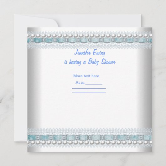 ベビーシャワーベビーブルーブーティーパールレース 招待状 (裏面)