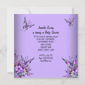 ベビーシャワーベビーブロンドガールパープルバタフライ 招待状 (裏面)