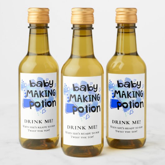 ベビーシャワーベビーメイキングポションブルーハート ワインラベル (ボトル)