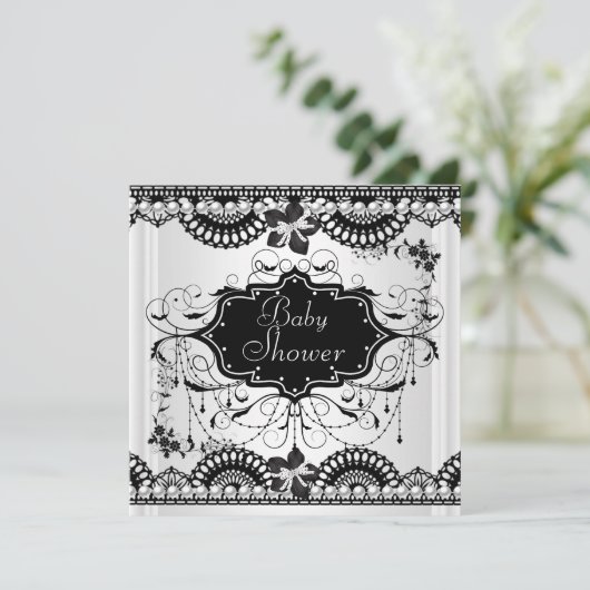 ベビーシャワーベビー白黒ガールまたは少年 招待状 (スタンド正面)