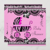 ベビーシャワーベビー白黒ピンクガール 招待状 (正面/裏面)