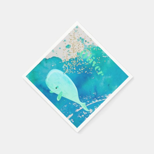 ベビーシャワーホエールスパークルブルー航海のパーソナル スタンダードカクテルナプキン (角)