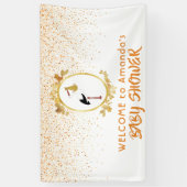 ベビーシャワーホワイト金ゴールドコウノトリ 横断幕 (縦)