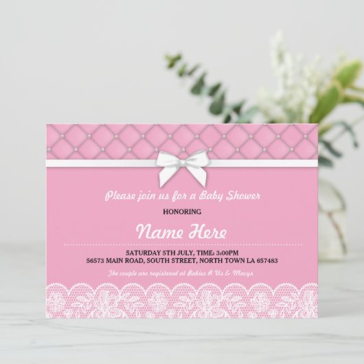 ベビーシャワーボウレースパーズギールアイピンクツインズ招待状 招待状 (スタンド正面)