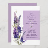 ベビーシャワーボタニカルラベンダーフローラ紫 招待状 (正面/裏面)