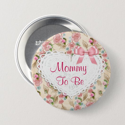 ベビーシャワーボタンがあるかわいらしい花のお母さん 缶バッジ (正面&裏面)