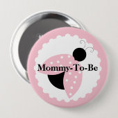 ベビーシャワーボタンがあるピンクのてんとう虫のお母さん 缶バッジ (正面&裏面)