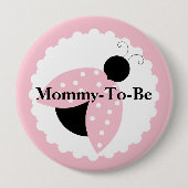 ベビーシャワーボタンがあるピンクのてんとう虫のお母さん 缶バッジ (正面)