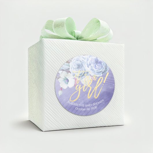 ベビーシャワーボヘミアンフラワーズ&フェザー ラウンドシール