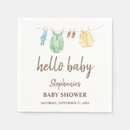 ベビーシャワーボホスタイル洗濯ロープのHello Baby スタンダードカクテルナプキン