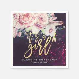 ベビーシャワーボホフローラフェザーパープル《写真》ぼけ味ライト スタンダードカクテルナプキン