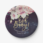 ベビーシャワーボホフローラフェザーパープル《写真》ぼけ味ライト ペーパープレート (正面)