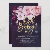 ベビーシャワーボホフローラフェザーパープル《写真》ぼけ味ライト 招待状 (正面/裏面)