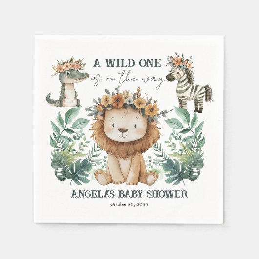 ベビーシャワーボホーサファリライオン スタンダードカクテルナプキン (正面)