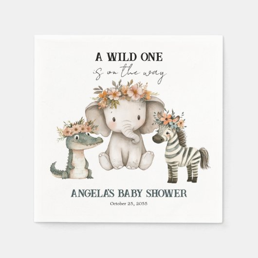 ベビーシャワーボホーサファリ スタンダードカクテルナプキン (正面)