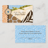 ベビーシャワーボーイズブルーサファリプリントおむつラッフル エンクロージャーカード (正面/裏面)