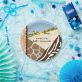 ベビーシャワーボーイズブルーサファリプリントをテーマ ペーパープレート (パーティー)