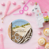 ベビーシャワーボーイズブルーサファリプリントをテーマ ペーパープレート (パーティー)