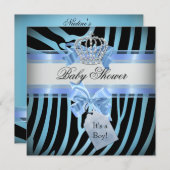 ベビーシャワーボーイゼブラブループリンスクラウンブラック 招待状 (正面/裏面)