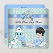 ベビーシャワーボーイブルーティール(緑がかった色)クラウンキリン 招待状 (正面/裏面)