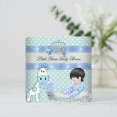 ベビーシャワーボーイブルーティール(緑がかった色)クラウンキリン 招待状 (スタンド正面)