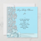 ベビーシャワーボーイブルーティール(緑がかった色)グレーホワイトレース 招待状 (裏面)