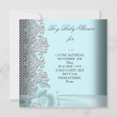 ベビーシャワーボーイブルーティール(緑がかった色)グレーホワイトレース 招待状 (裏面)