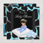 ベビーシャワーボーイブルーブラックアニマルプリント 招待状 (正面/裏面)