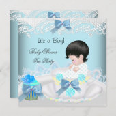 ベビーシャワーボーイブルーベビーティーカップケーキ2 招待状 (正面/裏面)