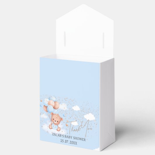 ベビーシャワーボーイブルーライトテディベアお願いボックス フェイバーボックス (オープン)